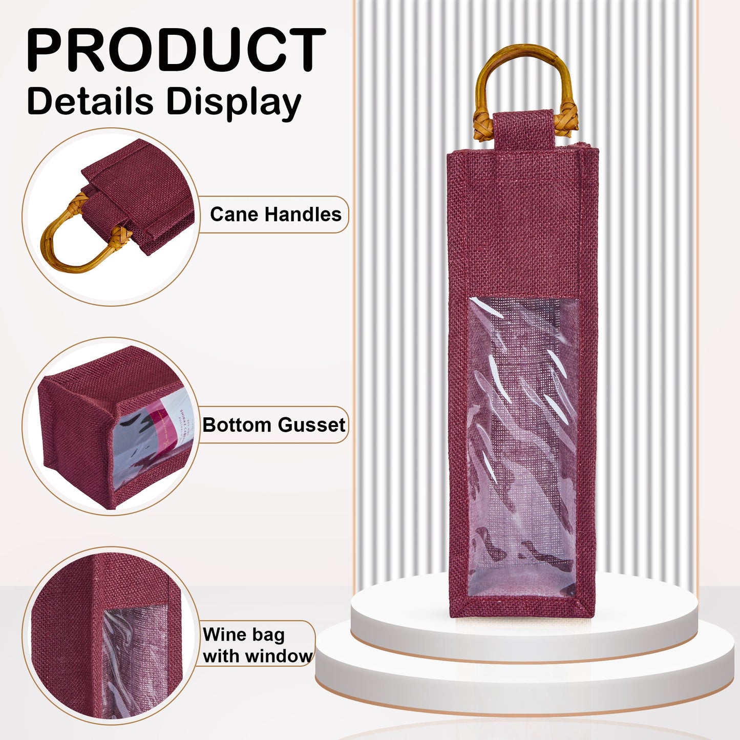 Wholesale Coloured Jute Wine Gift Bags with PVC Window – Reusable Single Bottle Carriers for Parties & Celebrations (Pack of 7)