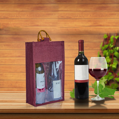 Jute Wine Gift Bags – Reusable 2-Bottle Colored Tote Bags – Weddings, Birthdays, Christmas, &  Special Occasions (Packs of 6)