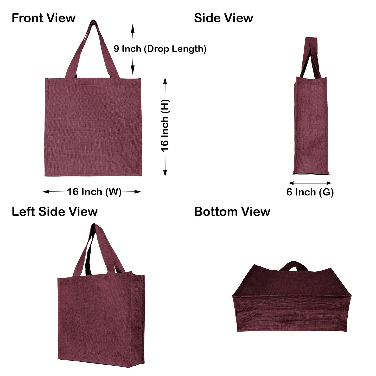 Reusable Jute Bags – Shopping, Gifting, Wedding, Daily Use – Deep Red, Pink, Green & Orange (Set of 4)