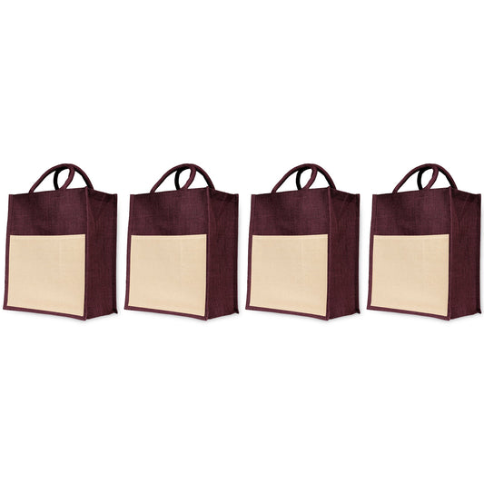 Jute Totes Bag-Shopping, Travel, Weddings, Beach, Christmas, New Year, Thanks Giving Day & More (Set of 4)