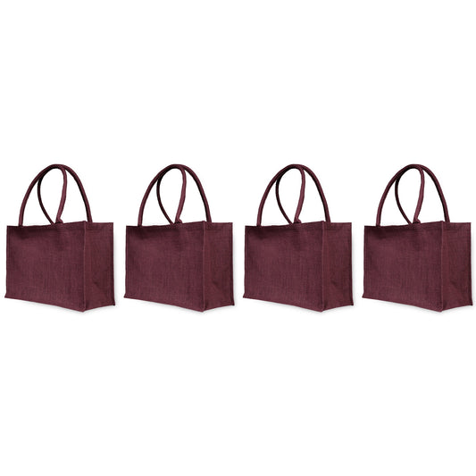 Jute Tote Bags – Ideal for Christmas Gifts, Weddings & Shopping – Deep Red, Pink, Green & Orange (Set of 4)