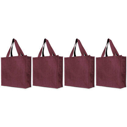 Reusable Jute Bags – Shopping, Gifting, Wedding, Daily Use – Deep Red, Pink, Green & Orange (Set of 4)