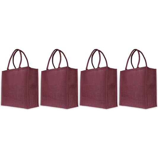 Jute Shopping Bags - Coloured Burlap Totes, Reusable for Gifting, Promotions & Daily Use (Packs of 4)