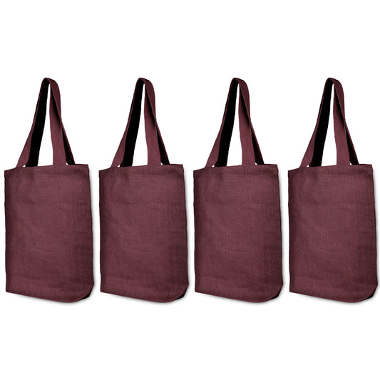 Jute Shopping Bags –  Red, Pink, Green & Orange – Reusable Burlap Totes for Events & Weddings (Set of 4)