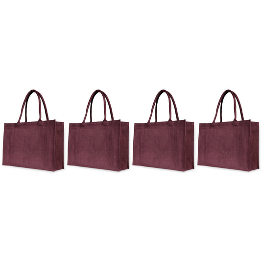 Burlap Jute Tote Bags – Vibrant Red, Pink, Green & Orange – Great for Shopping, Travel, Weddings, Thanksgiving & Christmas (Set of 4)