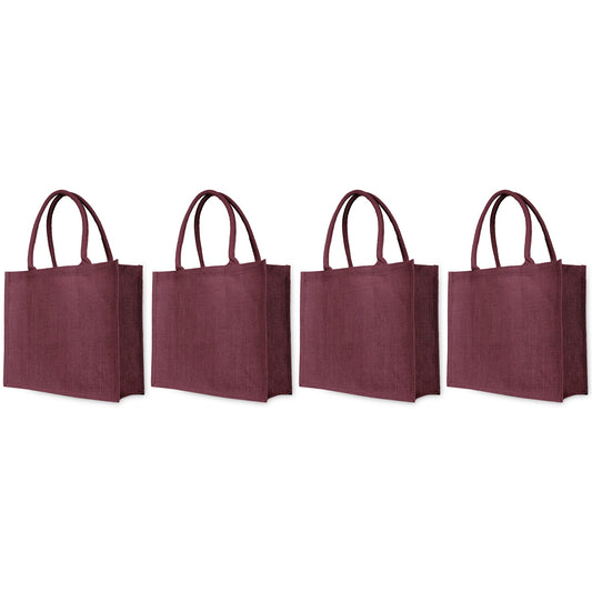 Colourful Jute Tote Bags – Burlap Shopping Totes – Promotional, Holidays, Weddings, Travel & Daily Use (Packs of 4)