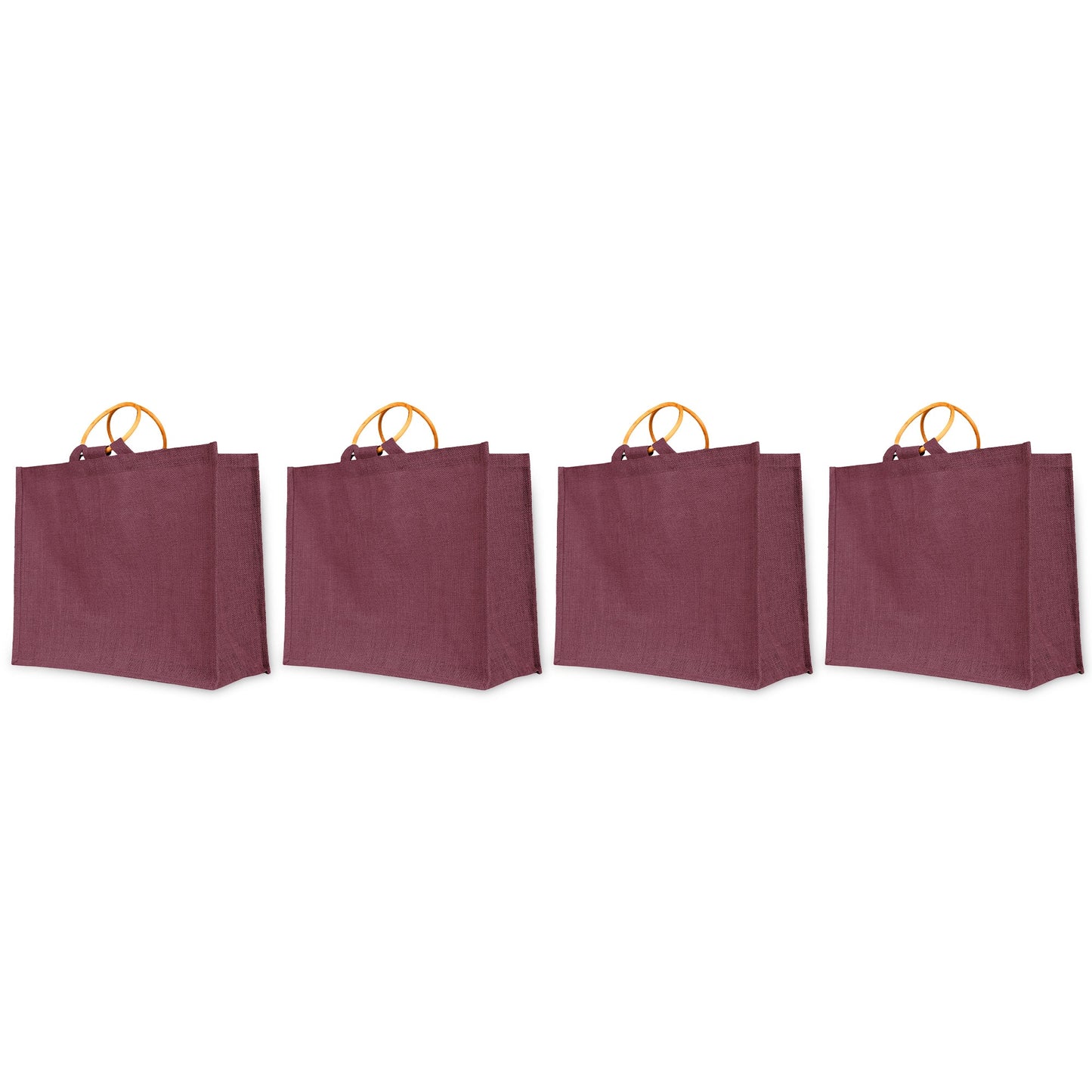Jute Tote Bags for Wholesale – Reusable Burlap Bags with Cane Handles for Shopping & Beach (Set of 4)