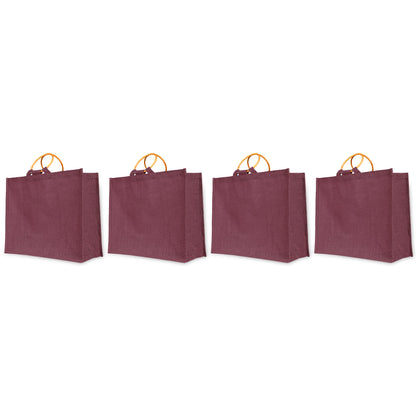 Jute Tote Bags for Wholesale – Reusable Burlap Bags with Cane Handles for Shopping & Beach (Set of 4)