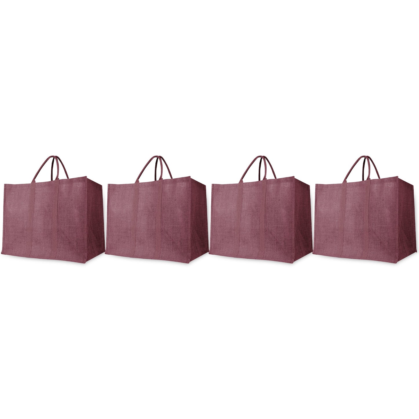 Jute Shopping Bags – Red, Pink, Green & Orange – Reusable Burlap Totes for Gifting, Promotions & Everyday Use (Packs of 4)