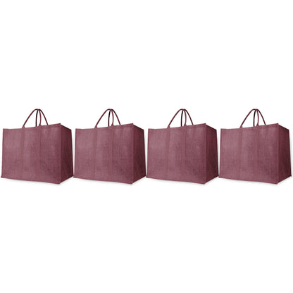 Jute Shopping Bags – Red, Pink, Green & Orange – Reusable Burlap Totes for Gifting, Promotions & Everyday Use (Packs of 4)