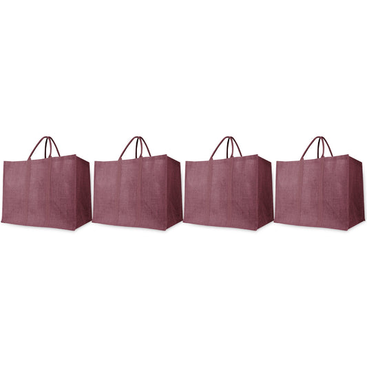 Jute Shopping Bags – Red, Pink, Green & Orange – Reusable Burlap Totes for Gifting, Promotions & Everyday Use (Packs of 4)