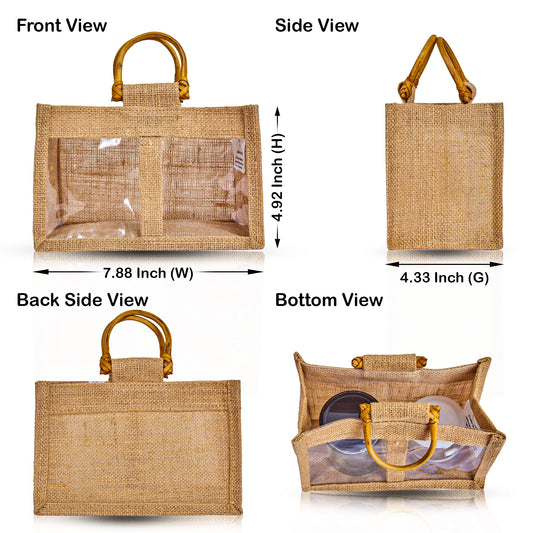 Reusable  Jute Gift Bags with PVC Windows – Burlap Pouches for Weddings, Bridesmaid Party Gifts (12 Pcs)