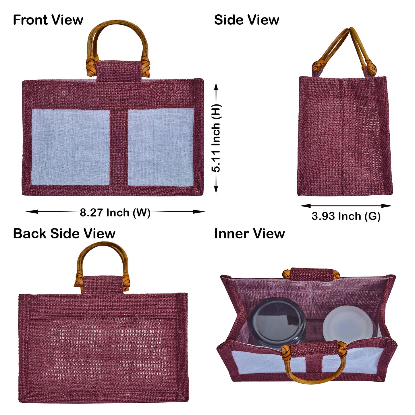 Coloured Jute Gift Bags with Organza Panels –Pouches for Weddings, Birthdays, Christmas, New Year (7 Pcs)