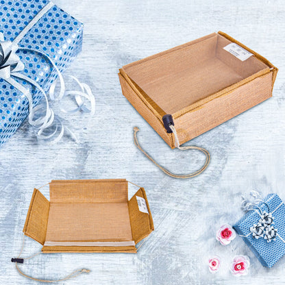 Juco Burlap Gift Boxes with Drawstring & PVC Window – Ideal for Weddings, Bridesmaid, Gifts (Packs of 12)