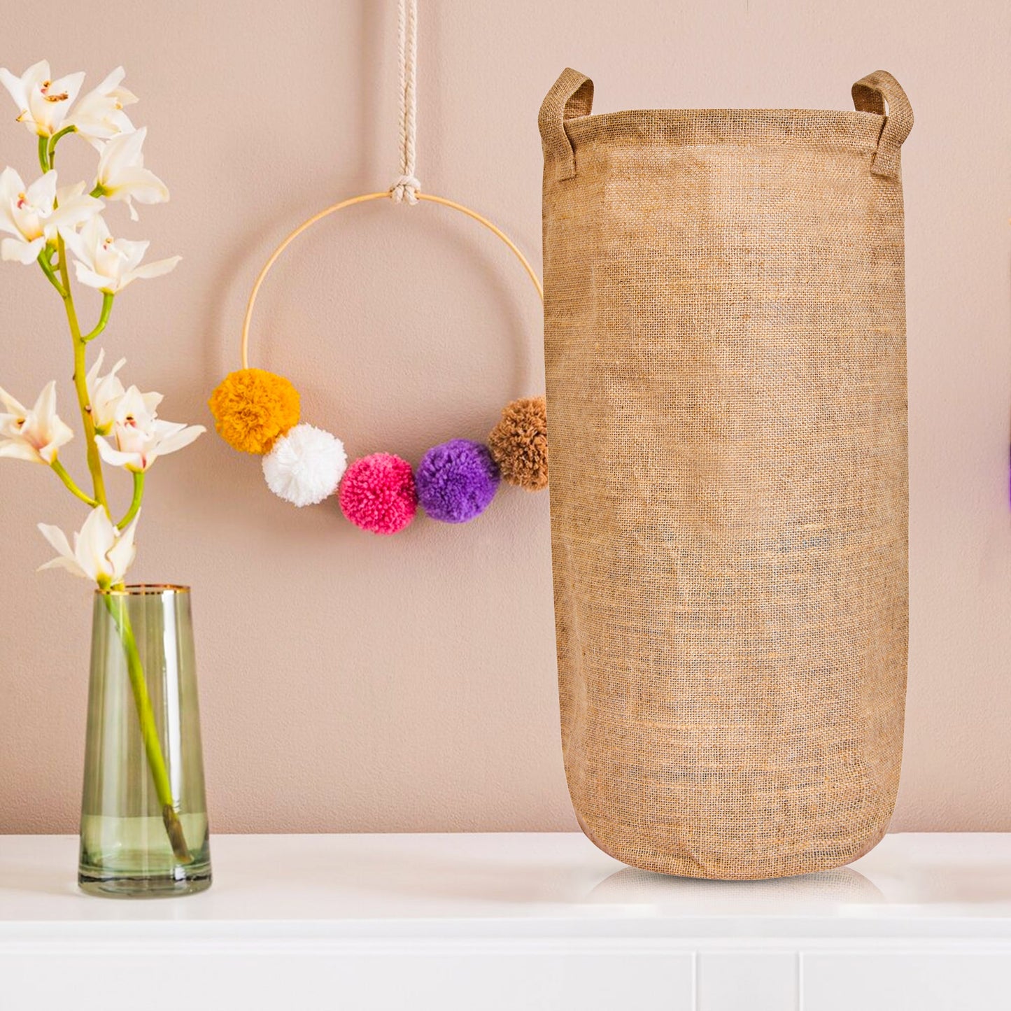 Collapsible Jute Burlap Storage Bins – Handles for Toys, Clothes & Cabinet Organization (Packs of 8)