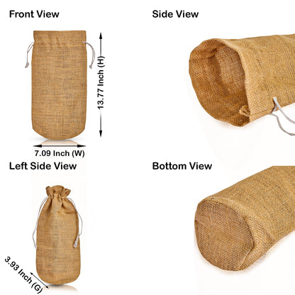 Beige Jute Wine Bottle Bags – Burlap Gift Covers with Drawstrings, New Year, Weddings, Birthdays, and Special Occasions (Packs of 12)