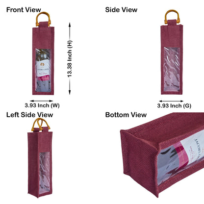 Wholesale Coloured Jute Wine Gift Bags with PVC Window – Reusable Single Bottle Carriers for Parties & Celebrations (Pack of 7)