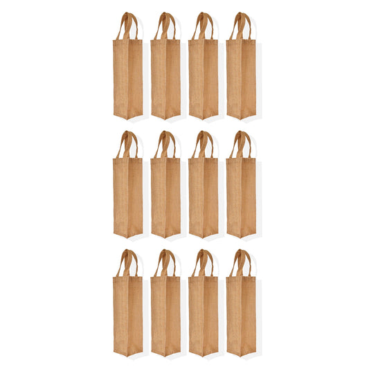 Natural Burlap Jute Wine Tote Bags – Reusable Bottle Gift Bags, Ideal for Wine Gifting, Parties, New Year, Christmas & Weddings (Packs of 12)