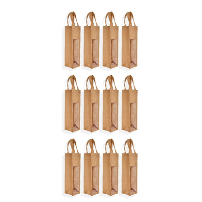Natural Burlap Jute Wine Gift Bags– Reusable Bottle Totes, Ideal for Parties, Weddings, Christmas & Gift Packaging (Packs of 12 )
