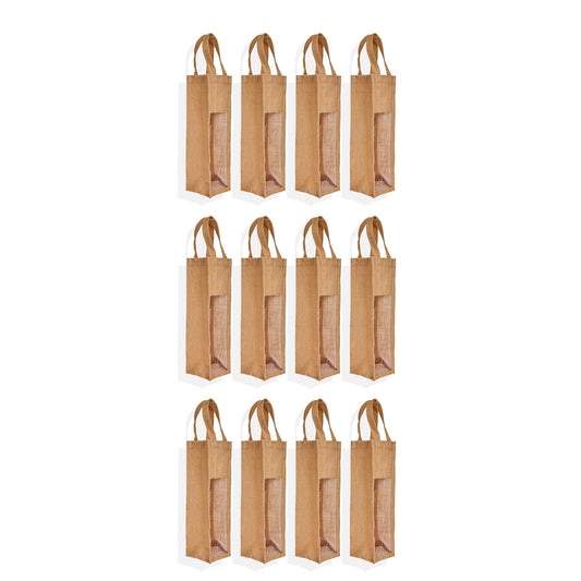 Natural Burlap Jute Wine Gift Bags– Reusable Bottle Totes, Ideal for Parties, Weddings, Christmas & Gift Packaging (Packs of 12 )