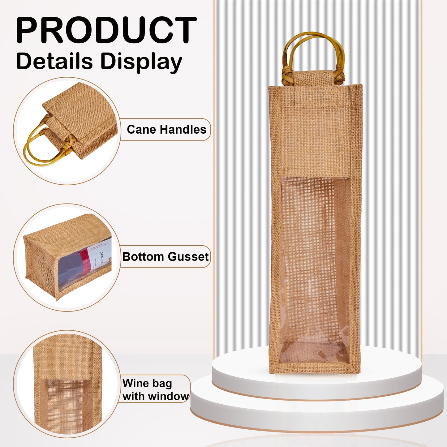 Natural Jute Wine Gift Bags with PVC Window – Reusable Single Bottle Bag for Weddings, Parties & Special Occasions (Set of 12)