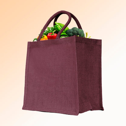 Jute Shopping Bags – Red, Pink, Green & Orange – Reusable Burlap Totes for Gifts, Promotions & More (Packs of 4)