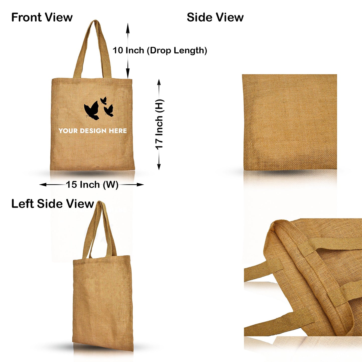 Reusable Jute Burlap Tote Bags with Handles – Eco-Friendly Totes for Beach, Grocery, Weddings & Travel (Packs of 8)