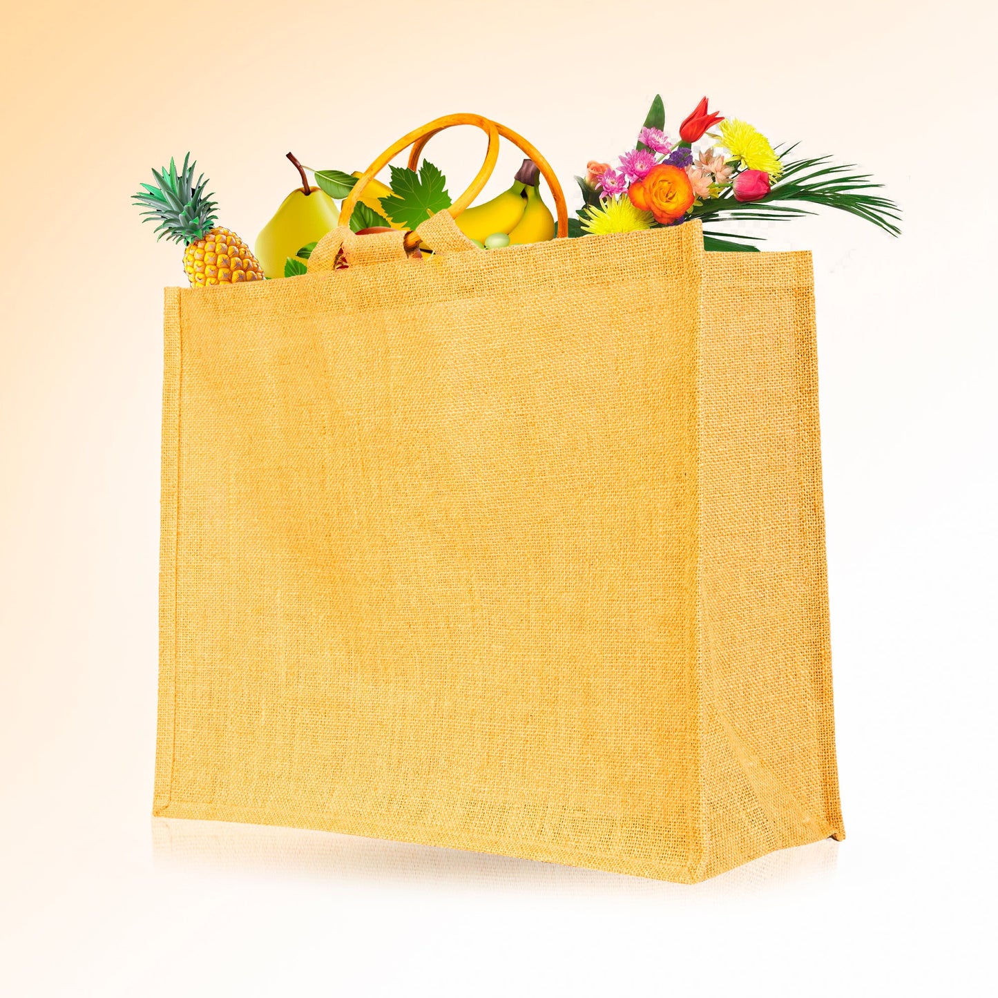 Reusable Jute Tote Bags with Cane Handles – Durable Totes for Shopping, Groceries (Set of 8)