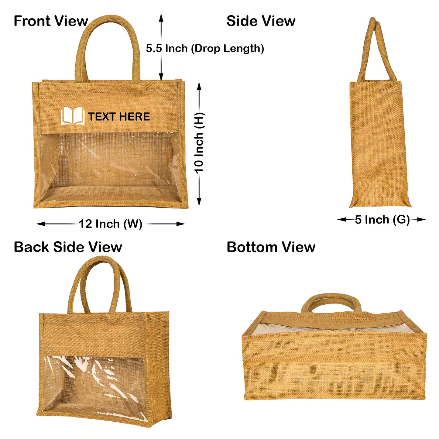 Jute Tote Bags with PVC Window – Wholesale Reusable Bags for Weddings, Christmas Parties & Special Occasions (Set of 8)