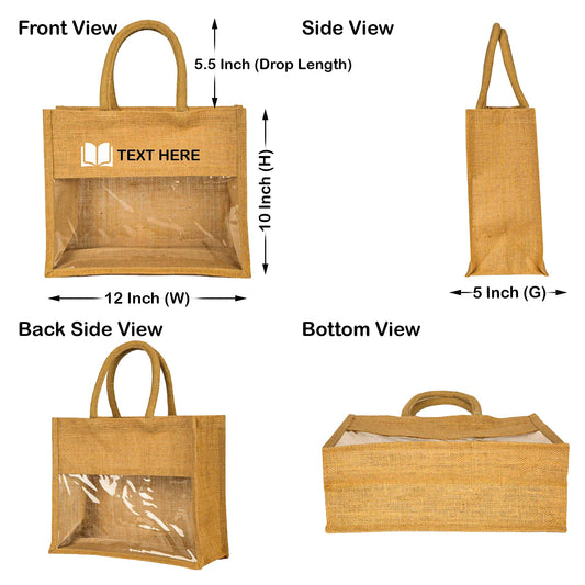 Jute Tote Bags with PVC – Gifts for Events, Weddings, New Year, Christmas, Promotional (Set of 12)