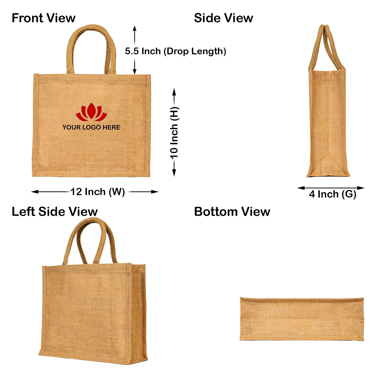 Burlap Jute Tote Bags–  Wholesale Reusable Bags for Shopping, Travel, Weddings, Beach & Gifts (Packs of 12)
