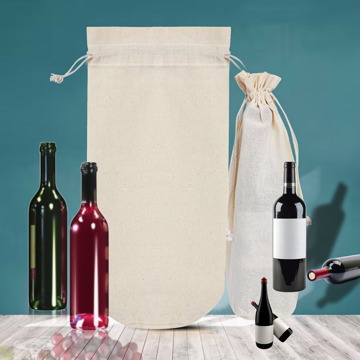 Jute Wine Bottle Bags – Reusable Burlap Gift Pouches with Drawstring Ties – Perfect for Gifting, Parties, Weddings, and Holiday Celebrations  (Packs of 12)