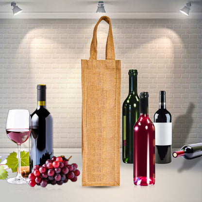 Natural Burlap Jute Wine Tote Bags – Reusable Bottle Gift Bags, Ideal for Wine Gifting, Parties, New Year, Christmas & Weddings (Packs of 12)