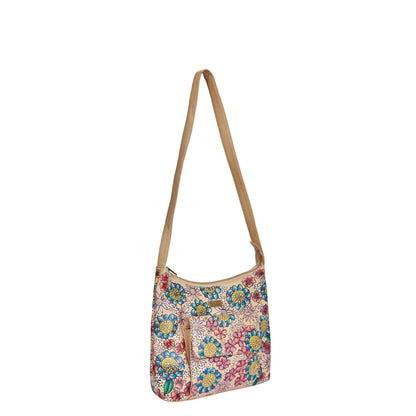 Elegant Leather Hobo Bag with Hand-Painted Floral Design