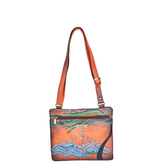 Marine Beauty Hand-Painted Leather Slim Cross body Bag