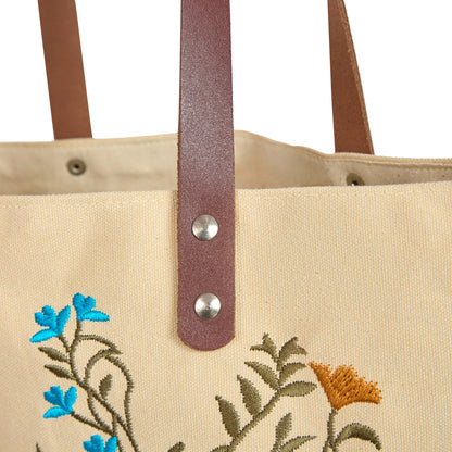 Wholesale Floral Embroidered Canvas Carry Tote with Leather