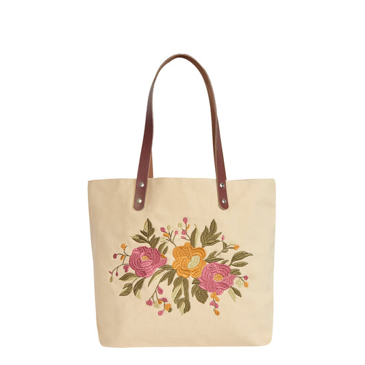 Eco-Friendly Cotton Canvas Tote Bag with Floral Embroidery Travel, Gifting, New Year, Christmas, Special Occasion