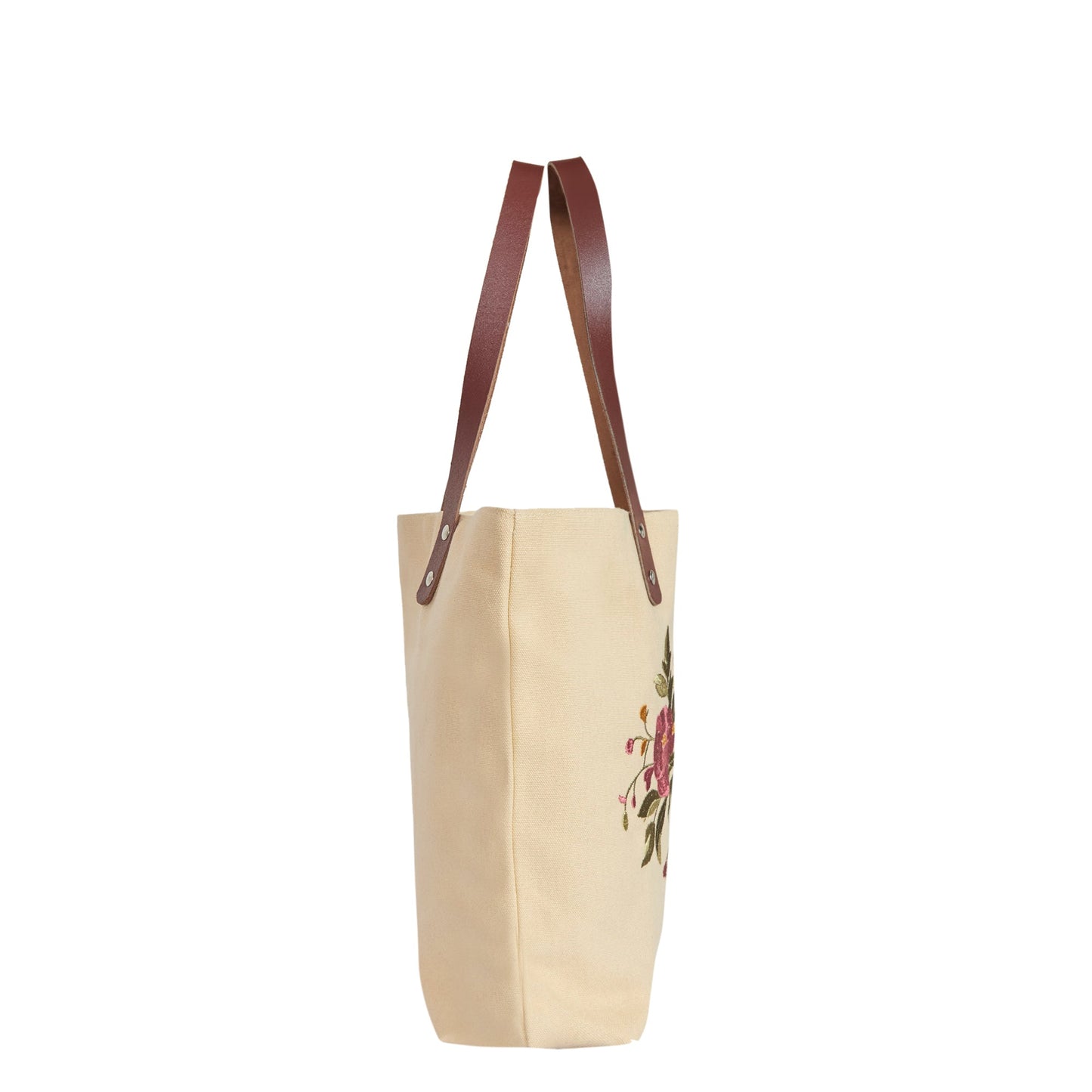 Wholesale Eco Friendly Floral Embroidered Canvas Tote with Leather