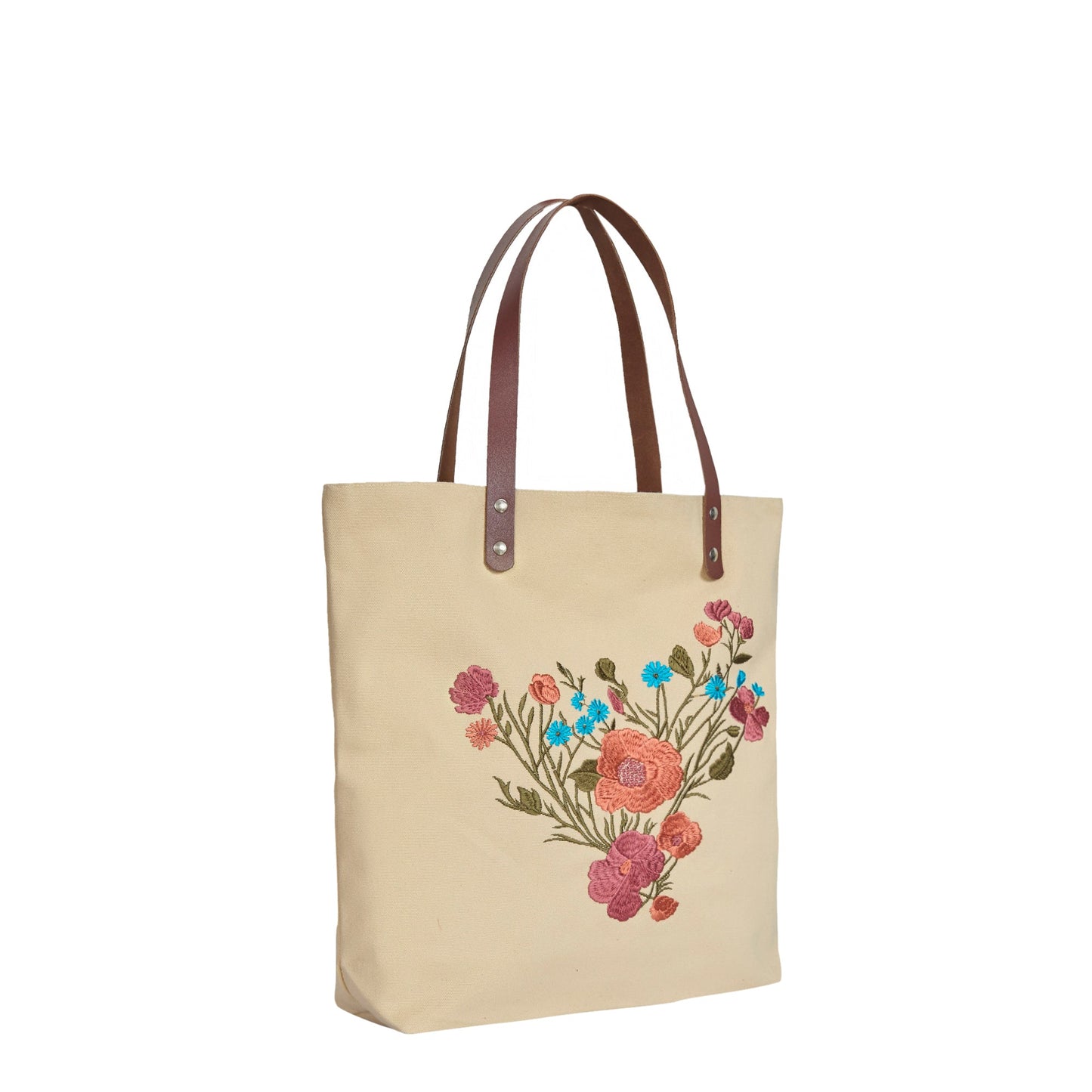 Elegant Canvas Tote Bag with Colorful Floral Embroidery Travel, Gifting, New Year, Christmas, Special Occasion