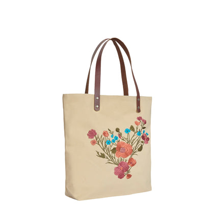Elegant Canvas Tote Bag with Colorful Floral Embroidery Travel, Gifting, New Year, Christmas, Special Occasion