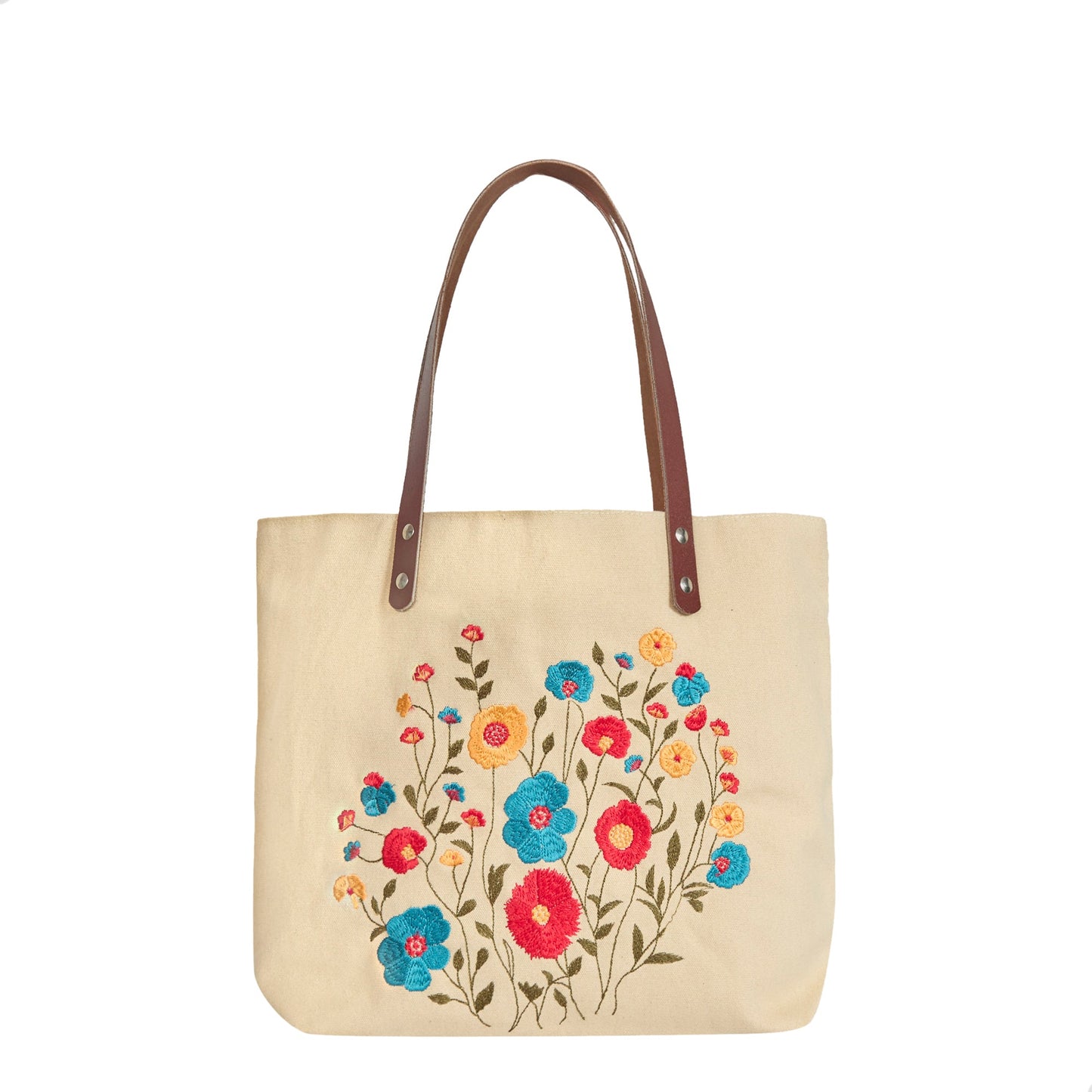 Wholesale Multi-Purpose Floral Embroidered Tote bag with Leather