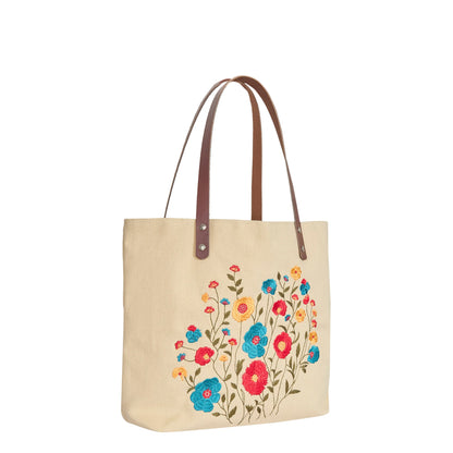 Wholesale Multi-Purpose Floral Embroidered Tote bag with Leather
