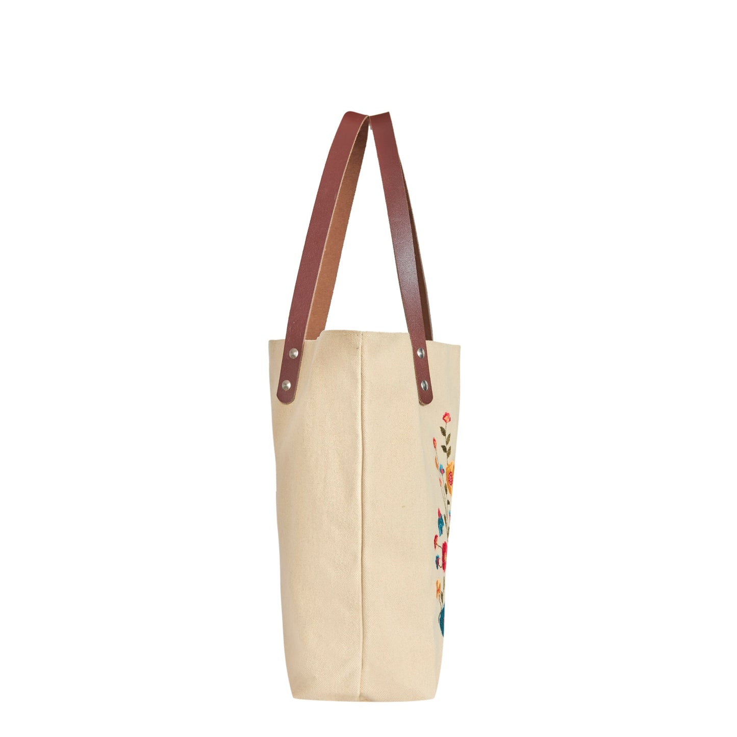 Wholesale Multi-Purpose Floral Embroidered Tote bag with Leather