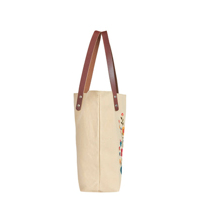 Wholesale Multi-Purpose Floral Embroidered Tote bag with Leather