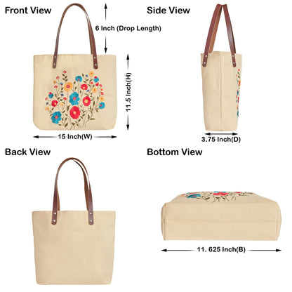 Wholesale Multi-Purpose Floral Embroidered Tote bag with Leather