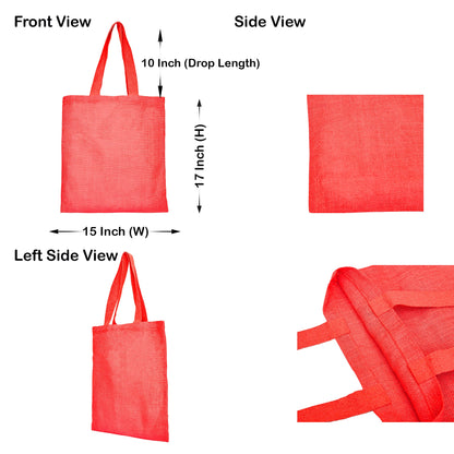 Jute Burlap Bags – Red, Pink, Green & Orange – Reusable for Gifts, Beach, Weddings & Shopping (Set of 4)