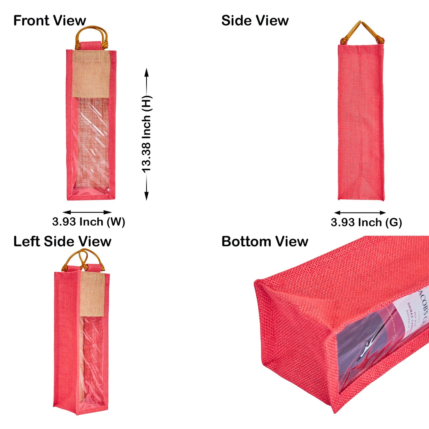 Jute Wine Gift Bags with PVC Window – Reusable Single-Bottle Carriers,  Ideal for Gifting, Weddings & Parties (Packs of 6)