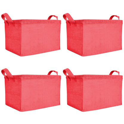 Coloured Collapsible Jute Baskets – Laundry Basket  Storage with Handles for Living Room, Bedroom – Small Clothes & Toys (Set of 4)