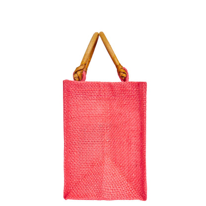 Coloured Jute Gift Bags with Cane Handles – Burlap Pouches for Weddings, Bridesmaid Gifts, Parties (7 Pcs)