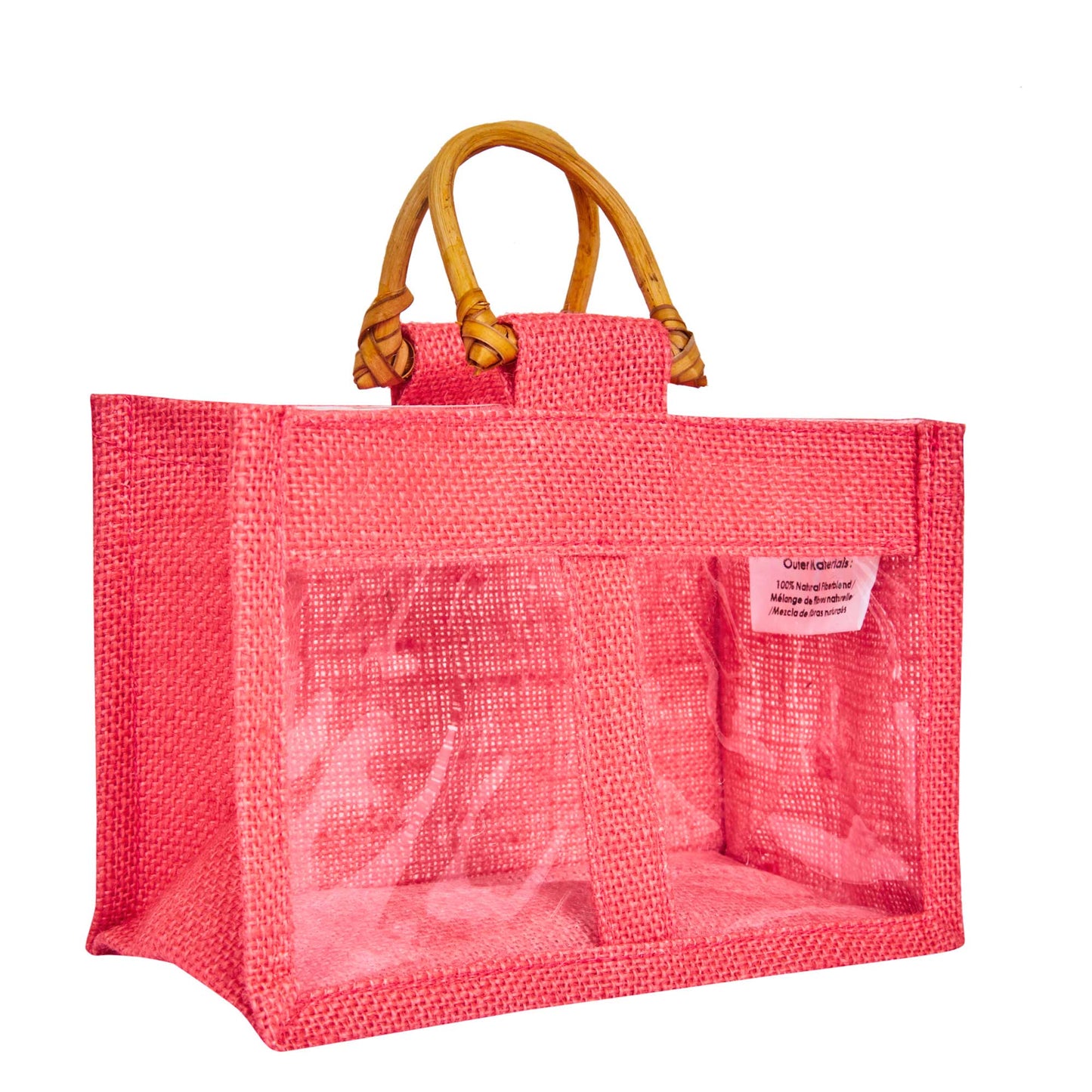 Coloured Jute Gift Bags with Cane Handles – Burlap Pouches for Weddings, Bridesmaid Gifts, Parties (7 Pcs)